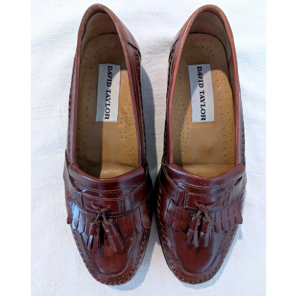 David Taylor Mens Kiltie Tassel Loafers 8.5 D Brown Leather Slip On Brazil 62210